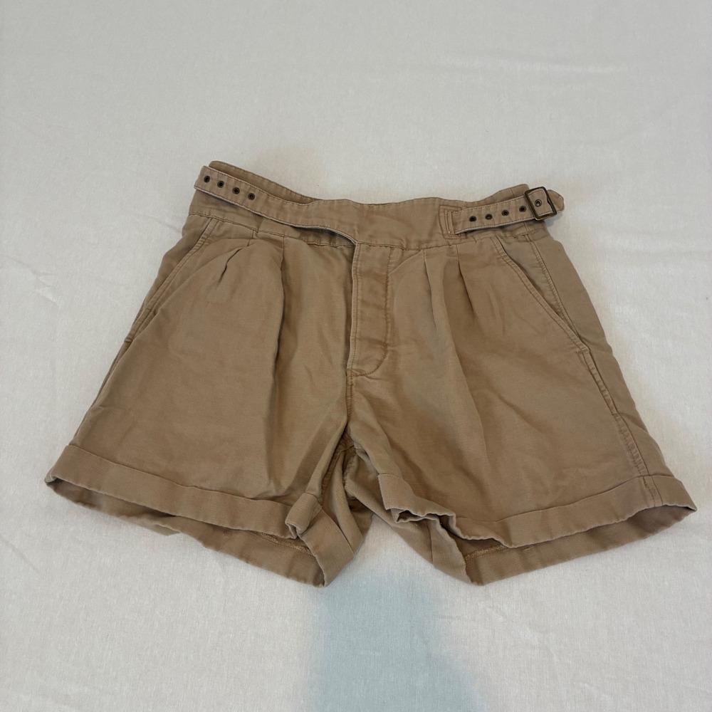 Banana Republic Safari Ghurka Shorts Womens 8 Tan Cotton Linen Pleated Belted